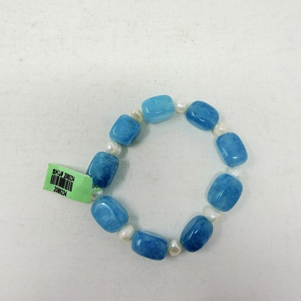 Shop LC Blue Quartzite/Freshwater Pearl Stretchable Bracelet TGW 11.001 cts 5345